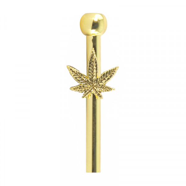 Šňupací trubička na tabák - konopný list - zlatá