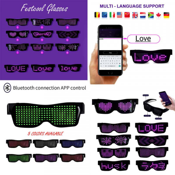 Programovatelné Bluetooth LED svíticí brýle