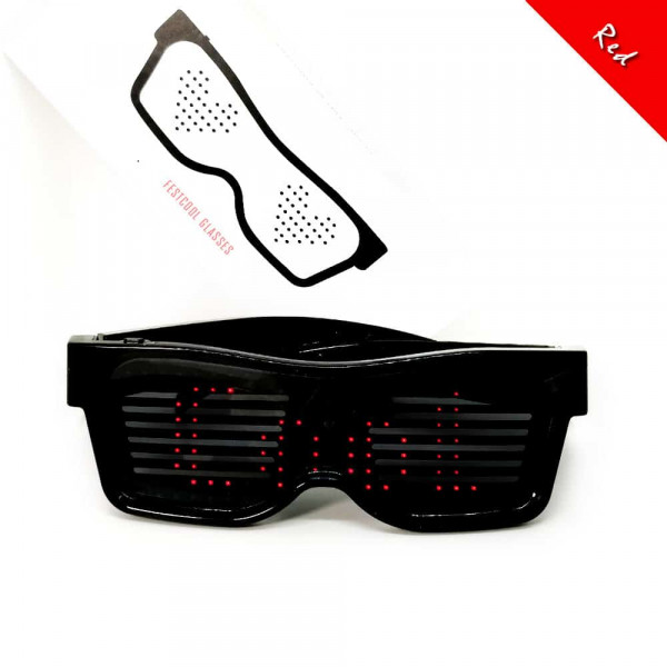 Programovatelné Bluetooth LED svíticí brýle - Červená