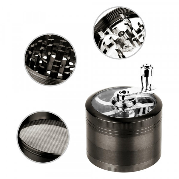 Kovová drtička s klikou - Černá - 4 části - 60 mm