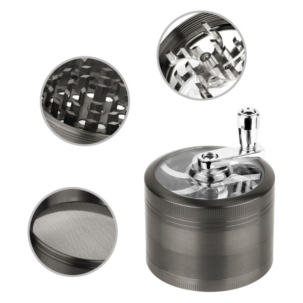 Kovová drtička s klikou - Šedá - 4 části - 60 mm