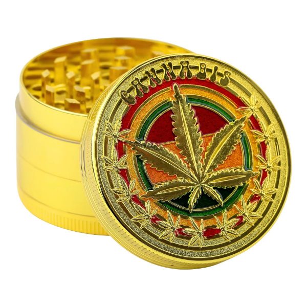 Kovová drtička - Rasta Leaf Gold - 4 části - 40 mm