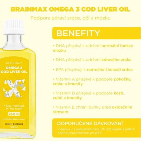 BrainMax Omega 3 | Olej z tresčích jater - citrón | 24 dávek - 240 ml
