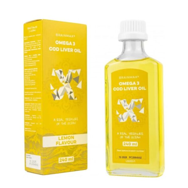 BrainMax Omega 3 | Olej z tresčích jater - citrón | 24 dávek - 240 ml